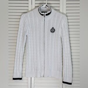 Lauren Active Ralph Lauren Sweater Cable Knit Full Zip Crest Womens White Size S